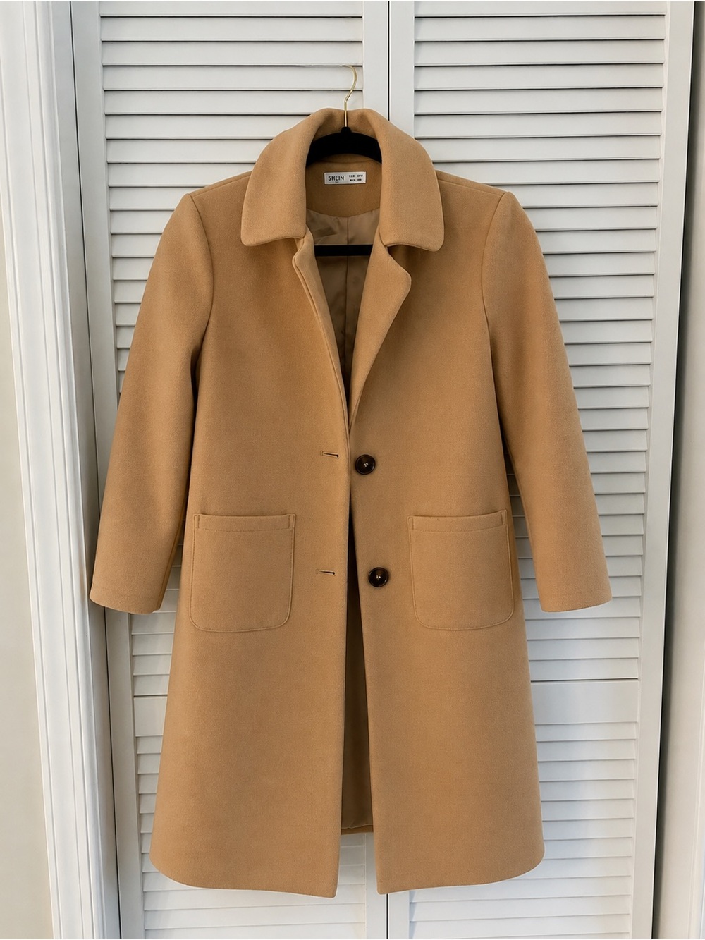 Women's Camel Single-Breasted Wool-Blend Pea Coat